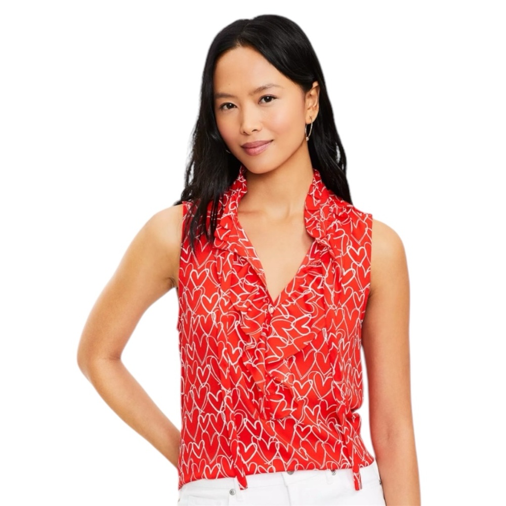 Loft NWOT Women’s Sleeveless Blouse Heart Print XS